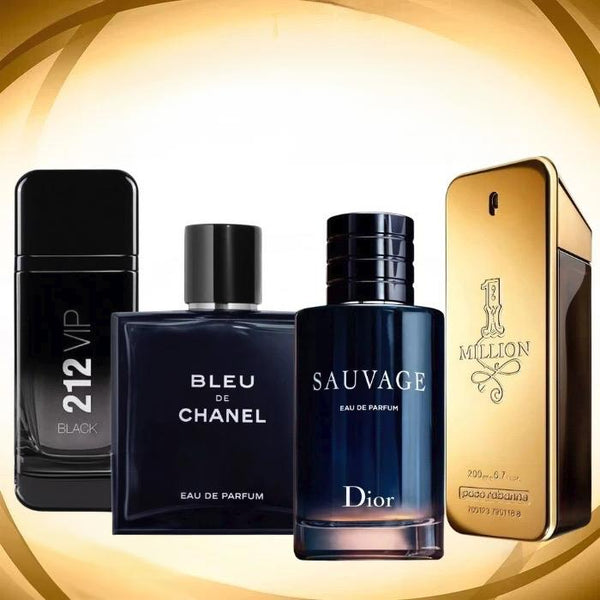 KIT 4 Perfumes Masculinos - Sauvage Dior | Bleu de Chanel | 212 Vip Black | 1 Million - LZ11